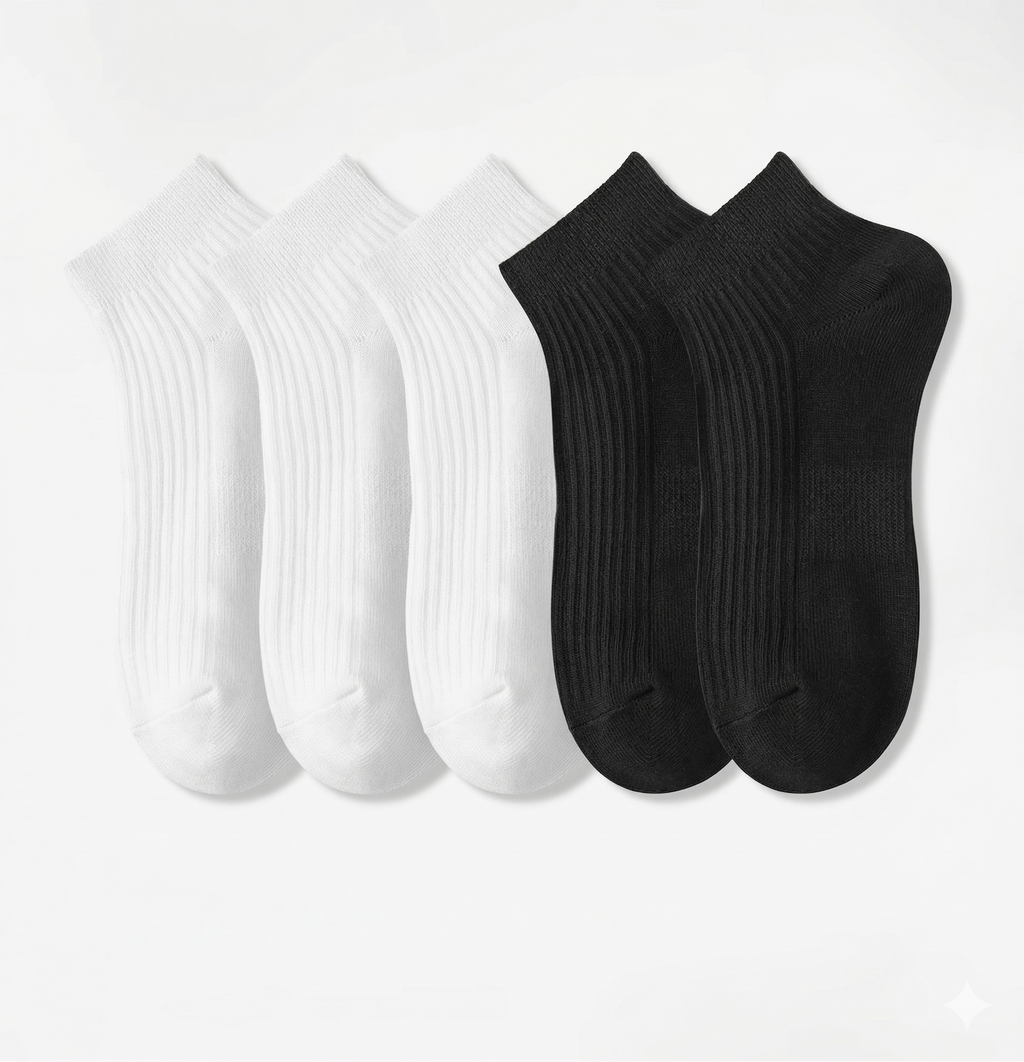 Pack 5 Calcetines Tobilleros Premium: 100% Algodón de Doble Aguja