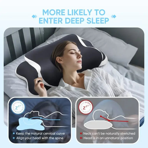 Almohada Cervical Ergonómica en Forma de C para Dormir de Lado o Boca Arriba - Espuma Viscoelástica, Altura Ajustable