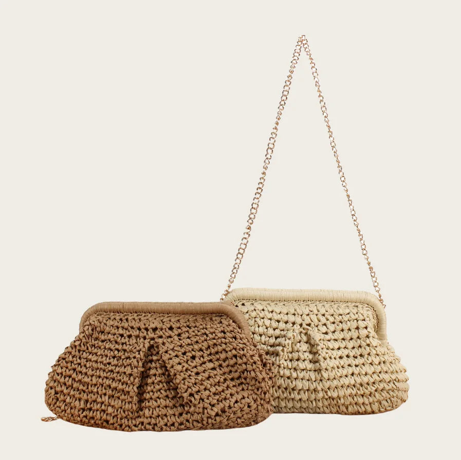 Bolso Urban Loom: Clutch & Crossbody de Cordón de Papel con Cadena