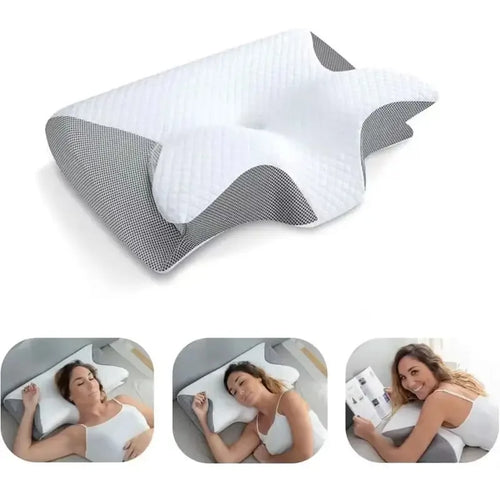 Almohada Cervical para Dolor de Cuello y Hombros, Viscoelástica, Doble Altura Ajustable, para Dormir de Lado o Boca Arriba — Essenza