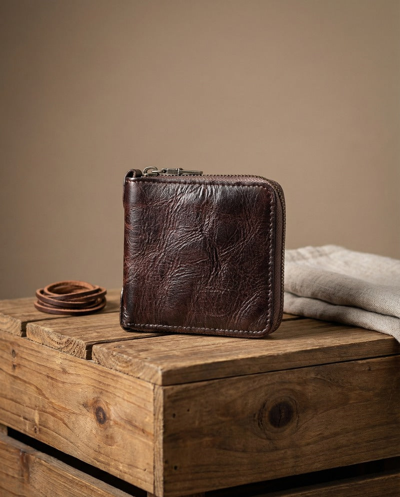 Cartera con Cremallera de Piel de Becerro