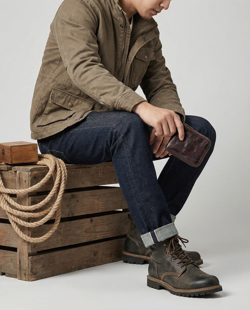 Cartera con Cremallera de Piel de Becerro